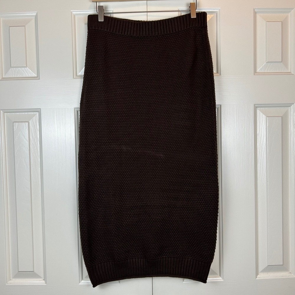 Altar'd State Brown Knit Midi Skirt Waffle Texture Ribbed Waist Size Medium
